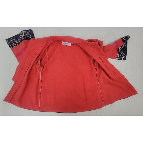 Vintage Boho Asian Festival Jacket Red Batik Dragon Pheonix Kimono Top Size M - Picture 7 of 10